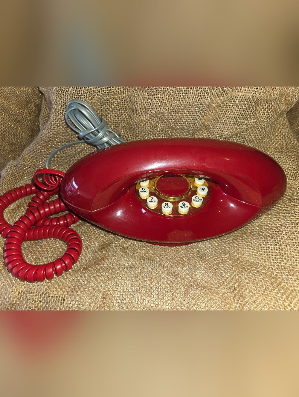 Vintage Red Genie Push Button Corded Phone UNTESTED